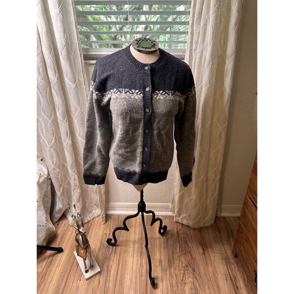 VTG Skyr lambswool Cardigan Sweater M Nordic Pattern classic closet preppy warm - Picture 2 of 13